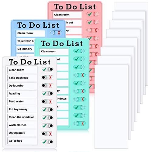 4 Pieces to Do List Memo Boards Plastic RV Checklist Board Detachable Message Board Checklist Slider Schedule Chore Chart Planning Boards with 8 Cardstock for Check Items Accessories (Bright Colors)