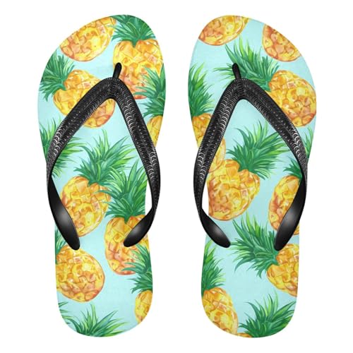 Teal Pineapple Flip Flops for Beach Thong Sandals Anti-slip Lightweight Shower Shoes for Indoor Outdoor House