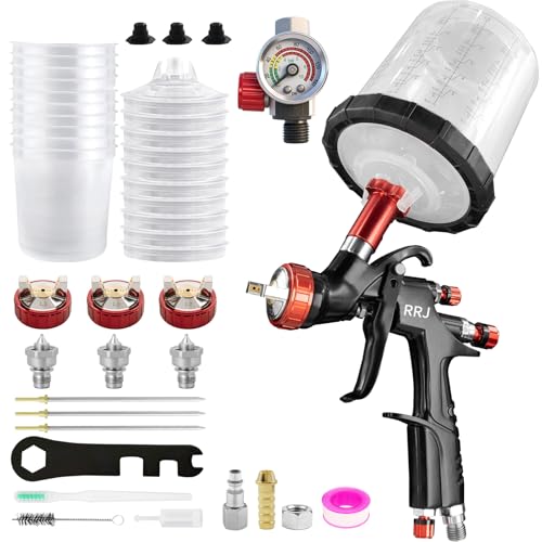 A610 LVLP Professionnel Pulvérisateurs Pistolet à Peinture avec 10 gobelets jetables de 650 ML, Pistolet Peinture Air Comprimé 3 Buses 1,3/1,5/1,7mm et Accessoires, LVLP Meubles Voiture de réparation