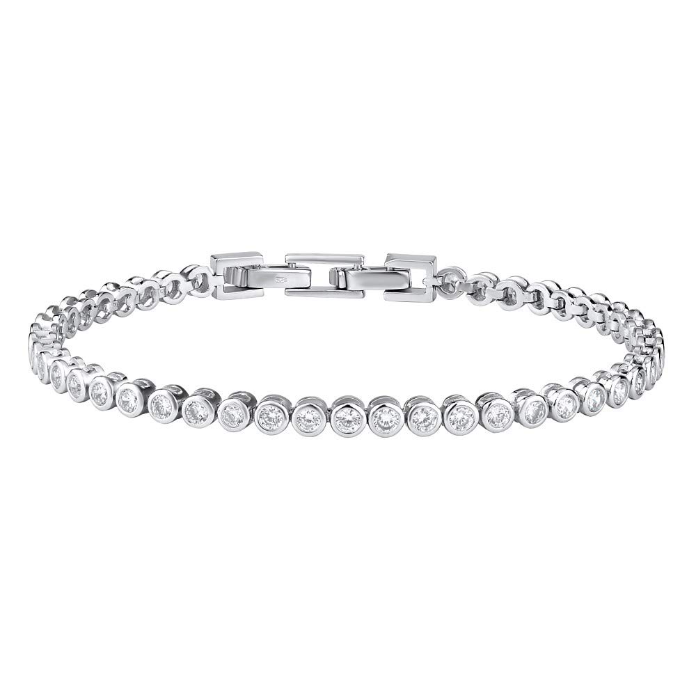 SILVEGO Bracciale Donna In Argento 925 Con Zirconi – Maglia Larga 8 Mm, Rodiato, Lunghezza 19,5 Cm