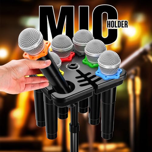 Image of Facmogu Multi Microphone Holder, Square Tray Mics Holder with Cable Slots Holds Up to 7 Mics, Aluminum Multi Mic Holder for Organize and Display, Wired and Wireless Mic Holder (Color Ring Not Include)