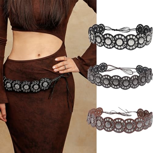 Wide PU Leather Disk Waist Belt For Women Adjustable Western Waistband With Large Eyelets For Evening Party2