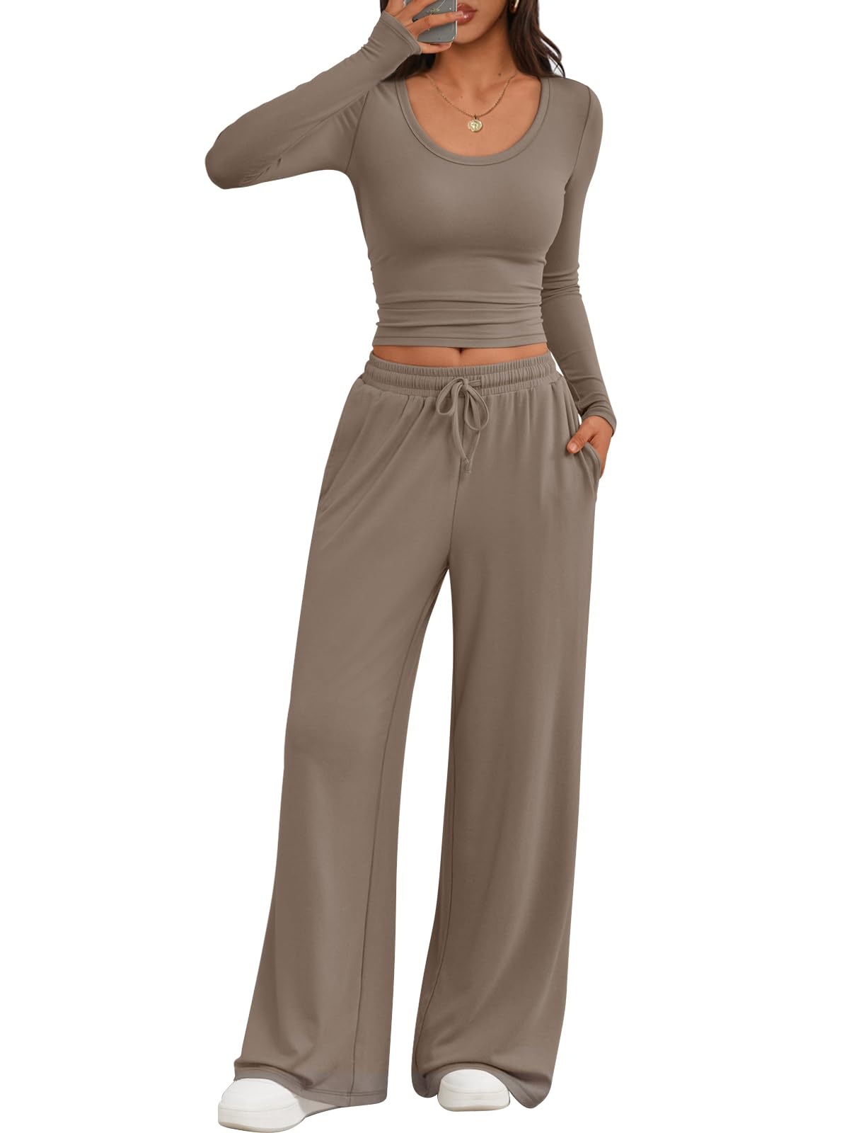 trendy queen Women 2 Piece Matching Lounge Sets Clothing Wide Leg Pants 2026 Y2K Sweatsuits Spring Travel Airport Outfit-picture-39