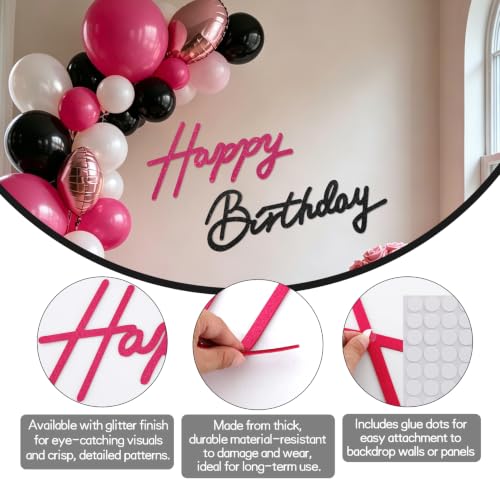 Image of TONIFUL Happy Birthday Sign for Backdrop - Glitter Black Rose Red Felt Banner - Includes Dot Glue - Perfect for Birthday Party Backdrop,Wall Decr,Balloon Arch,Photo Background