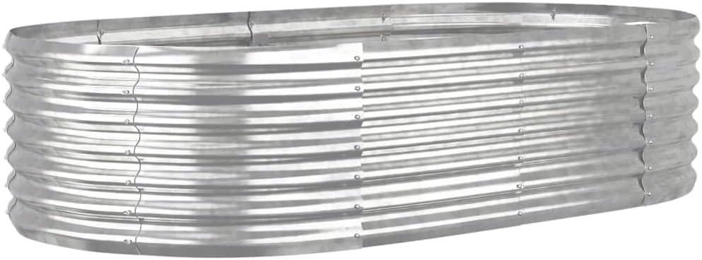 vidaXL Silver Garden Raised Bed - Durable Powder-Coated Steel, Oval Shape, DIY Assembly, Decor for Garden, Balcony, and Patio