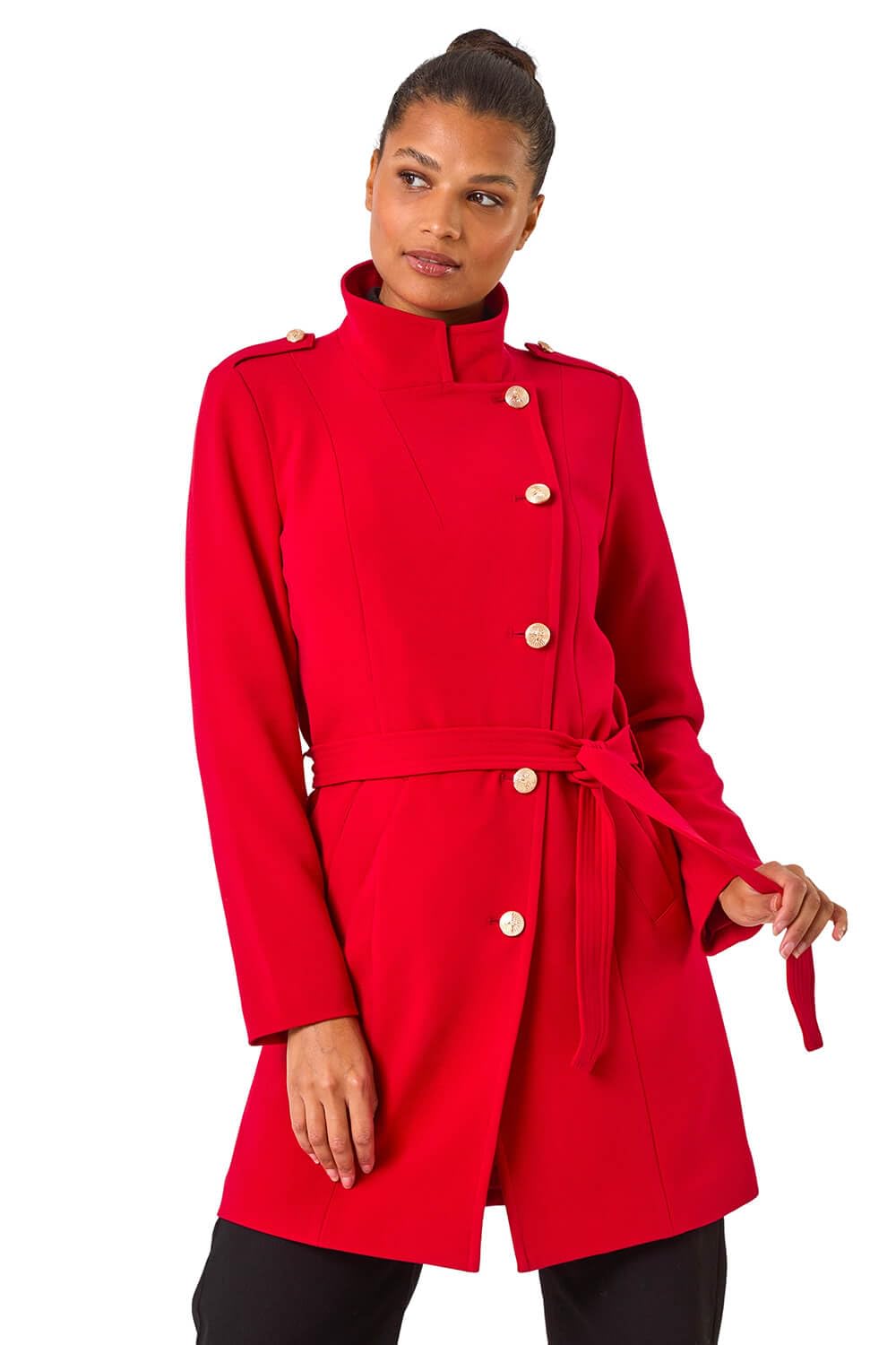 Roman Women's Red Funnel Neck Buttoned Coat Size 18