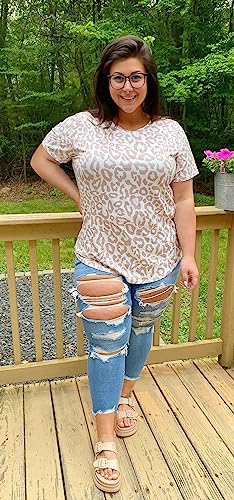 Image of CARCOS Plus Size Tops for Women Short Sleeve Shirt Summer Star /Leopard /Tie Dye /Flower Crewneck Pullover Tunic XL-5XL