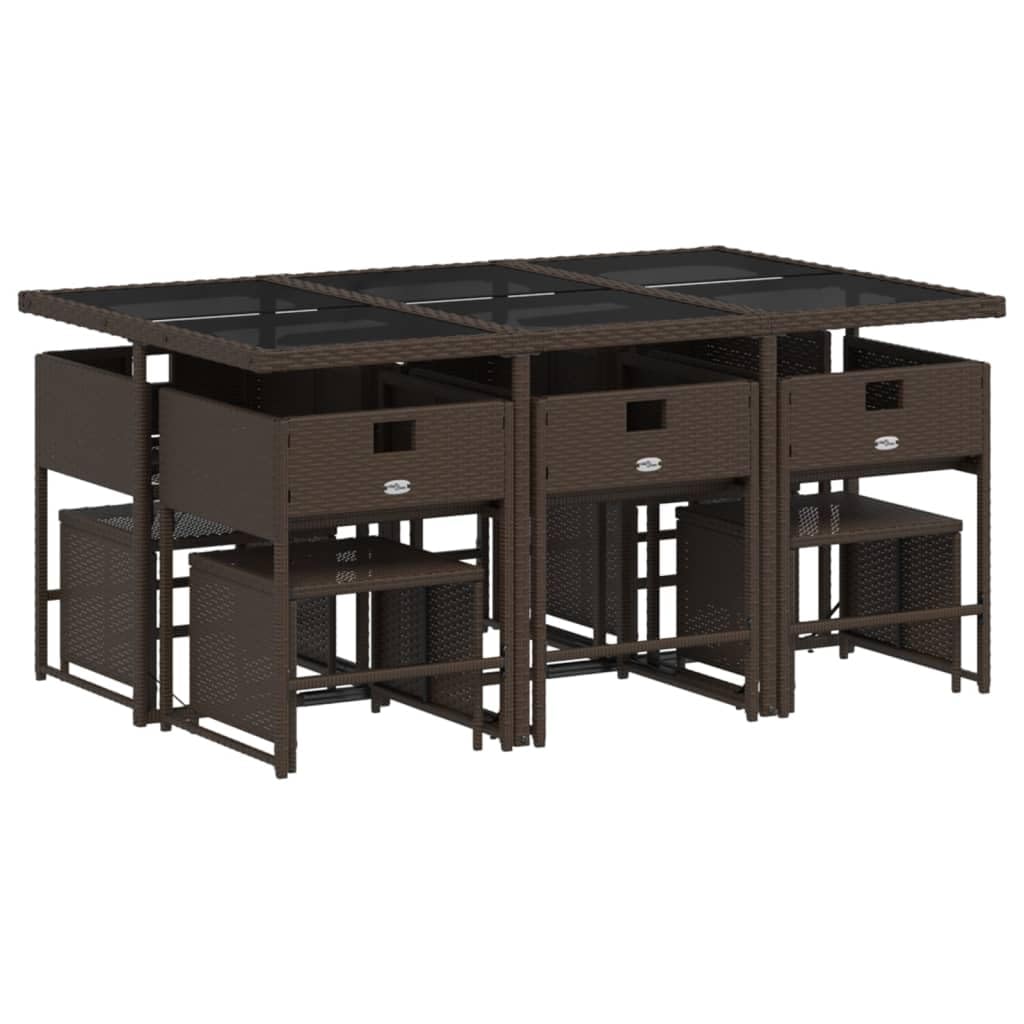 IKAYAA Set Tavolo da Giardino con Sedie da 7 Pezzi Set Pranzo Giardino Set Mobili da Giardino 7 Pezzi in Polyrattan Salotto da Esterno con Tavolo-Marrone-11 pz