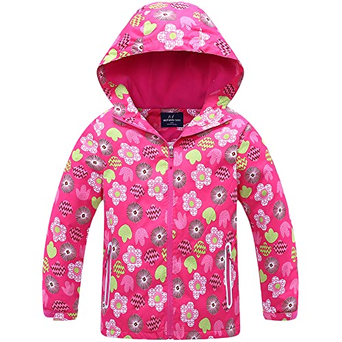 Fewlby Chaqueta Impermeable con Capucha para Niña, Cortavientos con Forro Polar Ligera Abrigo Prueba de Viento Chubasquero Primavera Otoño Abrigos Deportivos, 9-10 Años