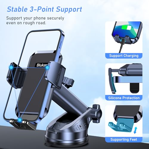 Blukar Handyhalterung Auto Upgrade Handyhalter für Autos Armaturenbrett & Windschutzscheibe KFZ Handy Halterung mit EIN-Knopf-Release 360° Drehbar für iPhone, Galaxy, Mate usw.