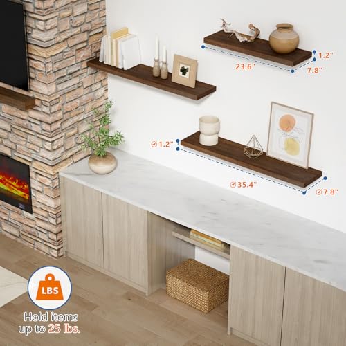 Harwaya 36 Inch Floating Shelves for Wall Set of 2, Large Long Wall Shelves for Living Room Decor, Walnut Brown Wooden Hanging Shelves for Bedroom Kitchen Bathroom Office Books Pictures (Dark Wood) - Image 3