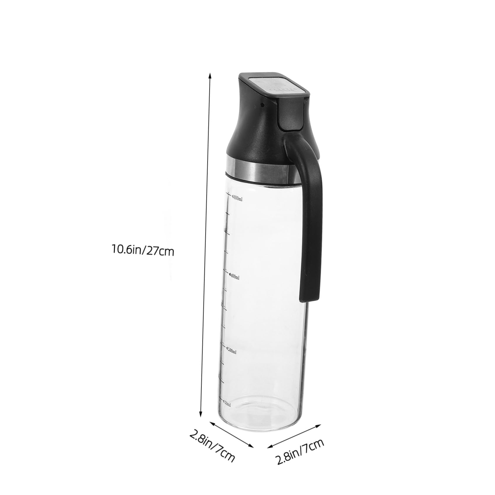 Aceitera de Vidrio Negra con Escala, Asa Ergonómica y Uso Cocina | Acero Inoxidable y Pp, Formato Portátil, Recipiente para Aceite y Vinagre, Bote para Salsa