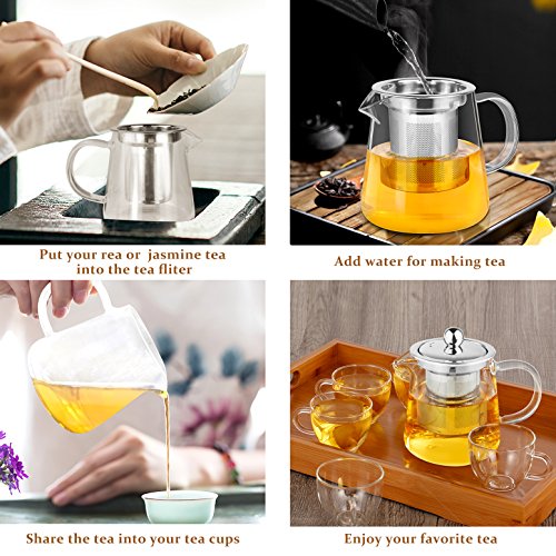 AckMond - Teiera in vetro da 400 ml con infusore