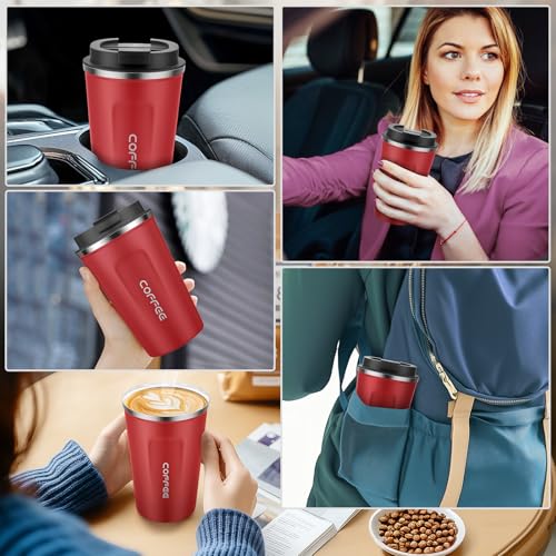 Image of MOMSIV 12oz Travel Mug, Insulated Coffee Cup with Leakproof Lid, Vacuum Stainless Steel Double Walled Reusable Tumbler for Hot and Cold Water Coffee and Tea In Travel and Car