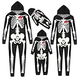 Schicke Strampler-Pyjamas Halloween Parent Child Printed Hooded Zipper Home Jumpsuit(Damen,#013,S)
