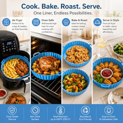 Image of SAKORAWARE Pack of 2 Silicone Air Fryer Mould Tray 8x8 Inches| Reusable Basket with Handles Non-Stick BPA-Free Food Grade Oven Baking Pan for Frying Roasting Baking Cooking Dishwasher Safe, Multicolor