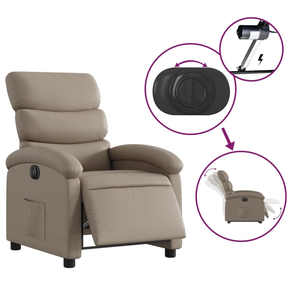 vidaXL Fauteuil Inclinable Électrique, Chaise de Relaxation avec Dossier et Repose-Pied Réglables, Siège de Salon, Moderne, Cappuccino Similicuir