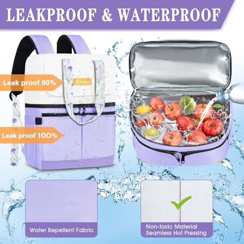 Image of Scothen Backpack Cooler with Double Decker & 12 Ice Packs- Keeps 36 Cans Cold for Up to 24 Hours- Waterproof & Leak Proof Insulated Cooler Backpack- Stylish Cooler Bookbag for Women Travel Work Beach