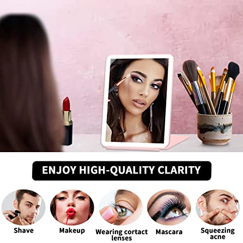 Travel Makeup Mirror With 10X Magnifying Mirror, Vanity Mirror With 80 Led Lights, 3 Colors Light Portable Beauty Mirror, Rechargeable Folding Tabletop Cosmetic Mirror With Touch Screen Dimming(Pink) #TOP4