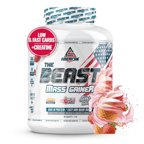 AS American Suplement | The Beast Mass Gainer | 2 kg | Fresa | Contiene Creatina Monohidrato | Ayuda...
