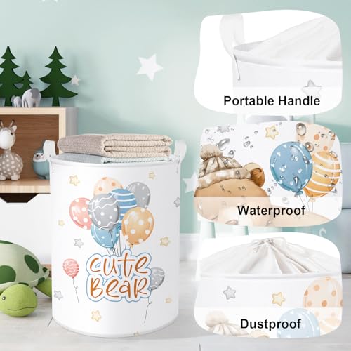 Image of Sleeping Animals Baby Laundry Hamper Collapsible Clothes Kids Storage Basket Large Boys Girls Gift Toy Box Bin for Nursery, Bear, 63L