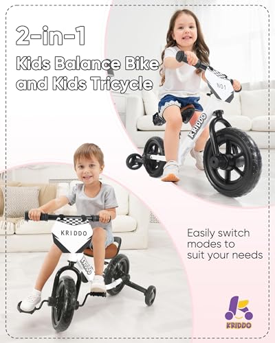 Image of KRIDDO 2-in-1 Tricycle and Balance Bike for 2 Year Old with Training Wheels