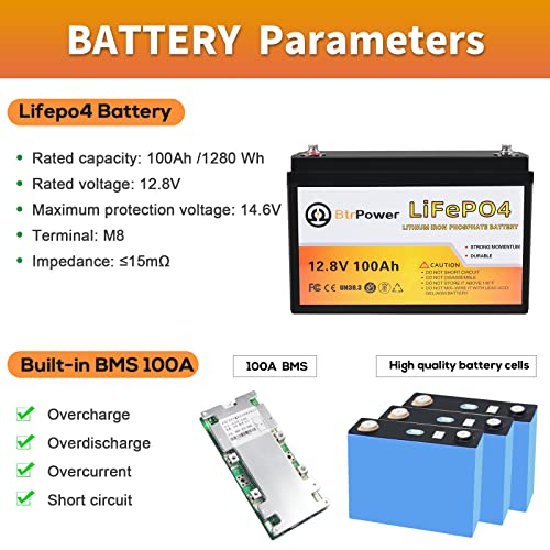 Image of 2 Pack 12V 100Ah Li FePO4 Deep Cycle B attery,Built-in 100A BMS | Support 4S4P,5000-7000 Cycles,Perfect for RV Solar Marine Overland Off-Grid Application