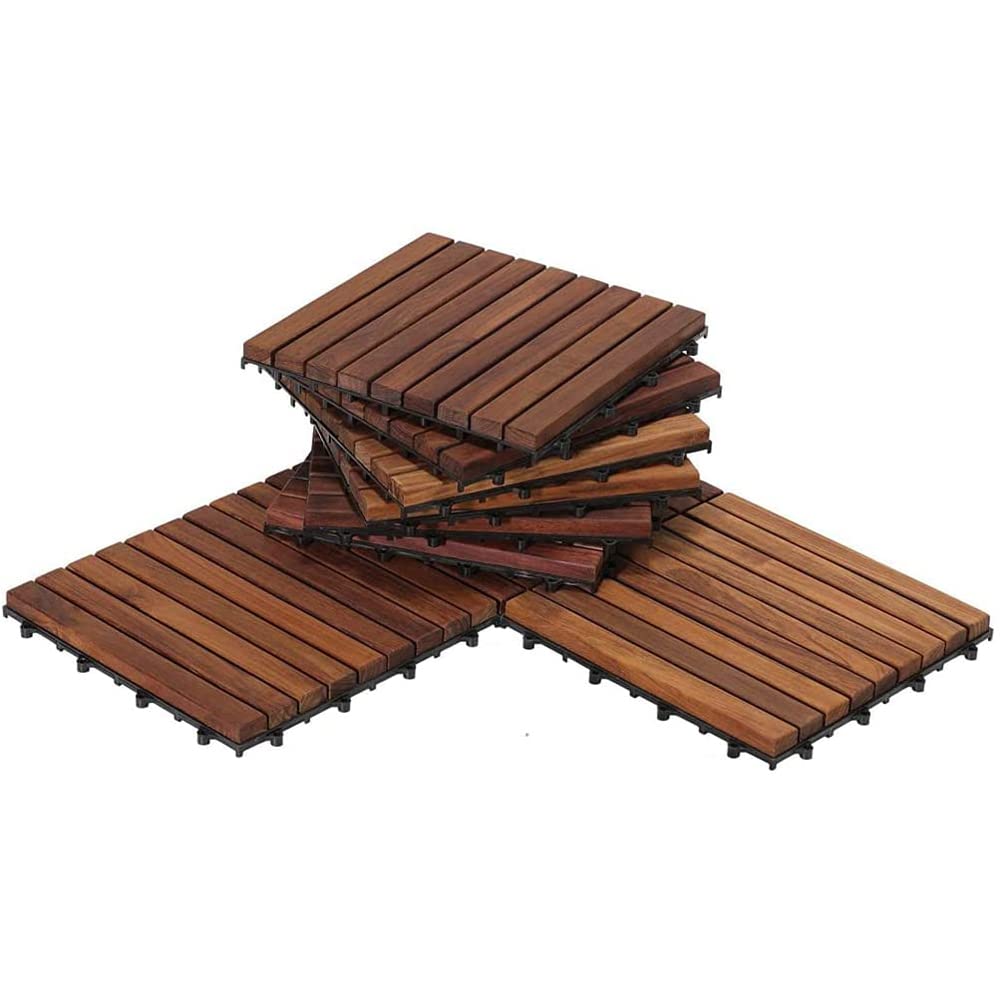 LINGWEI Wooden Decking Tiles 30x30cm Waterproof Wood Click Deck Board Raised Flooring Squares Hardwood,Click Floor Decking Tile, Waterproof Balcony Flooring, Wooden Parquet Flooring. (Style-2, 5 pcs)