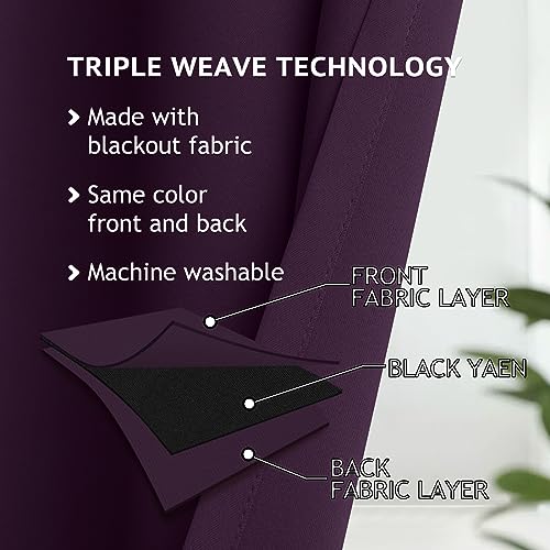 Image of COSVIYA Grommet Room Darkening Purple Curtains 63 inch Length for Bedroom | Light Blocking Insulated Thermal Curtains for Living Room, Blackout Thick Polyester Window Drapes,52x63 inches, 2 Panels