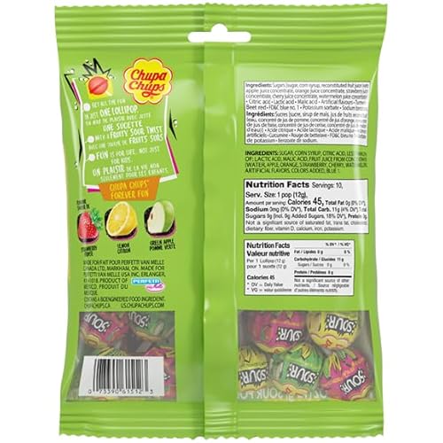 Chupa Chups Sour Fruit Lollipop Assortment, 3 Sour Flavors, Individually Wrapped Candy for Kids, Box of Eight 4.2 OZ Bag (10 Suckers per Bag - 80 Total) image 8