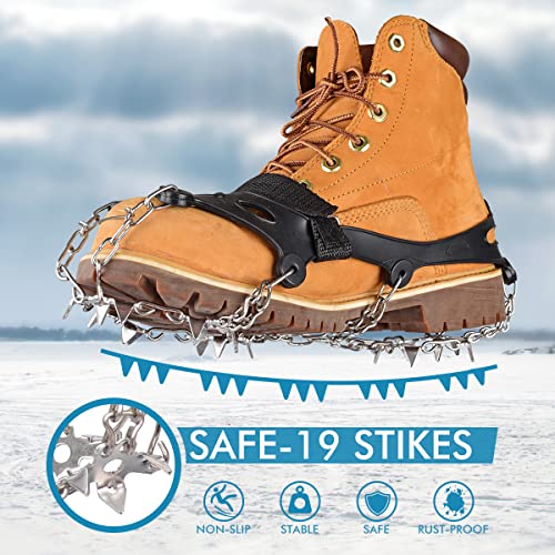 Crampons For Hiking Boots And Snow Shoes, Henoty Cleats Ice Snow Grips With 19 Spikes, Ice Cleats Traction Snow Grips For Boots Shoes For Hiking, Walking, Mountaineering And Climbing-X Large #TOP5