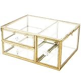 Antique Beauty Display Clear Glass 3Drawers Palette Organizer,Cosmetic Storage, Makeup Container 3Cube Hoder/Beauty Dresser Vanity Cabinet Decorative Keepsake Box