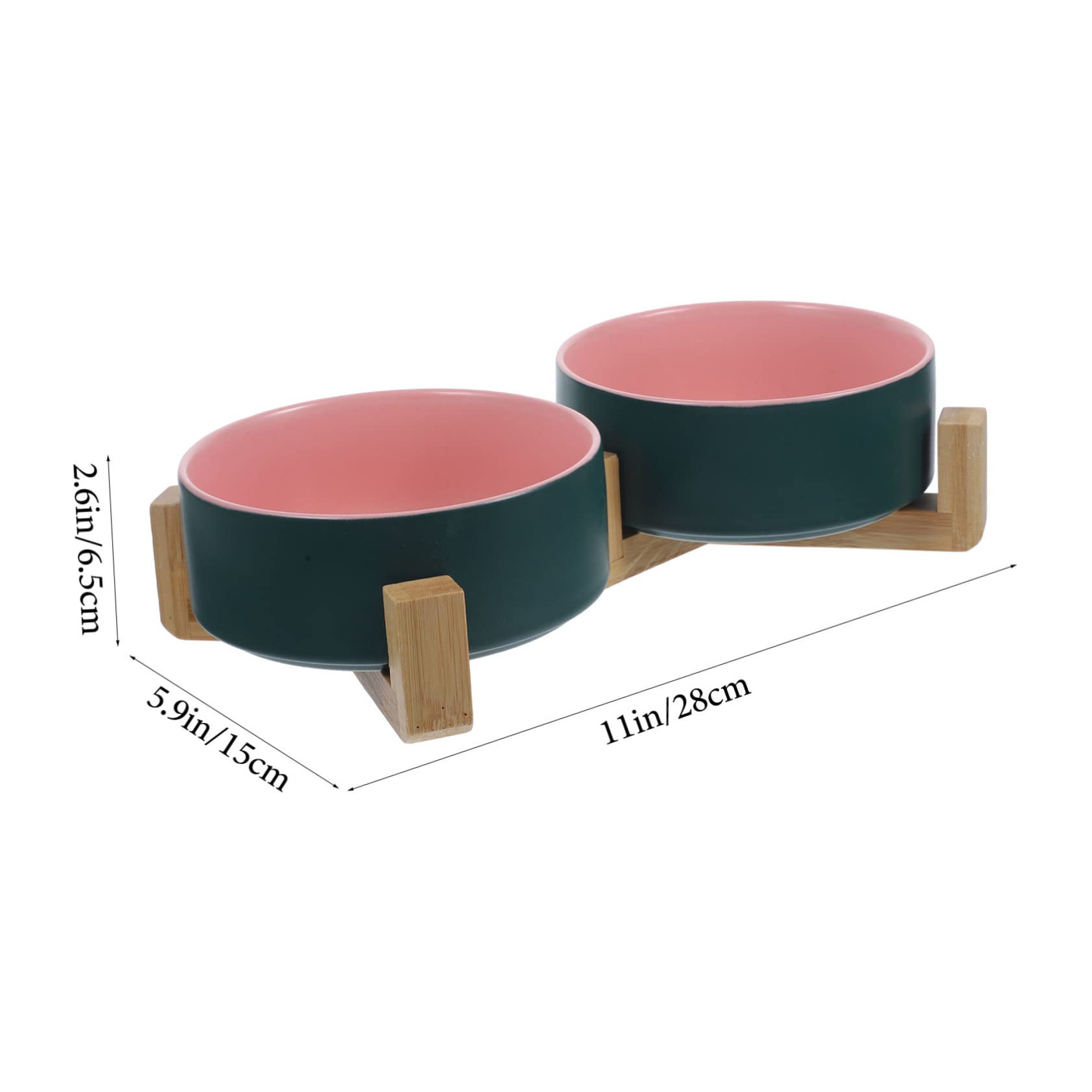 SUPVOX Gamelle Céramique Chat Double avec Support en Bois pour Nourriture et Eau, Design Élégant et Pratique