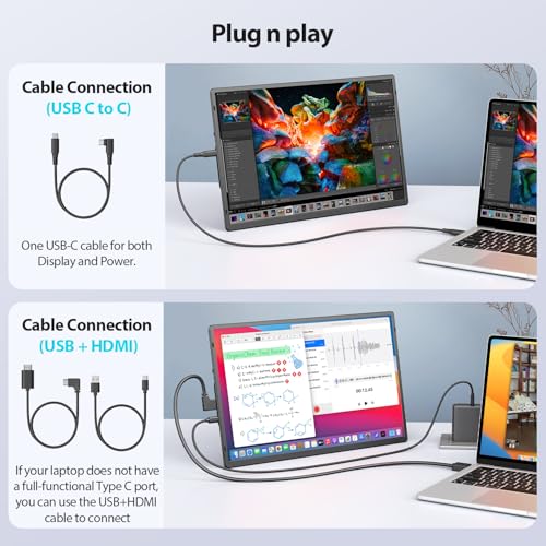 Image of 16.2'' Portable Monitor FHD 1200P USB-C /HDMI with Retractable Stand & Speakers, Ultra-Slim Computer Display HDR Eye Care Laptop Screen Plug-Play, External Monitor for MAC PC Phone PS4 Xbox