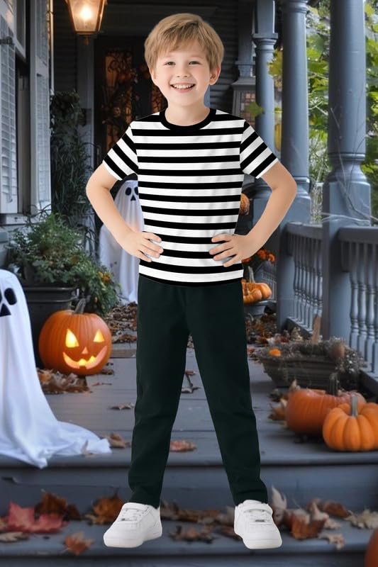 TMSD Kids Halloween Stripes T-Shirt Short Sleeve Tee Cosplay Party Costume 4-14 Years4