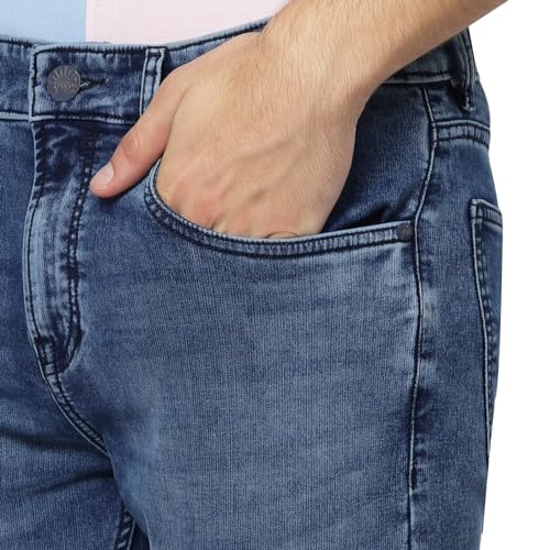 Image of i'sol Men's Tapered Fit Solid Mid-Rise Stretchable Casual Jeans