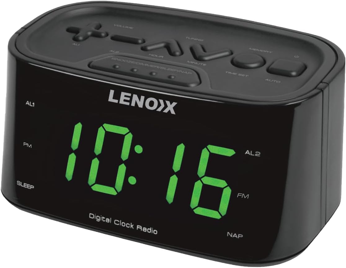 Lenoxx Electronics Digital Alarm Clock, Green, Modern Design, USB Port, 14x8.5x7cm