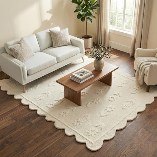 Tapete Floral Beige 5' x 8' RUGWYN Hecho a Mano miniatura 7