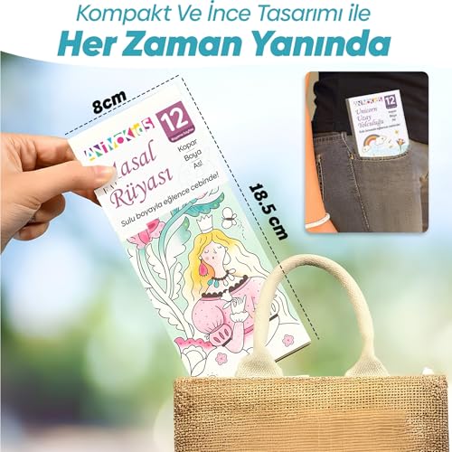 Animokids Renk Paletli Sulu Boya Kitabı + Fırça, 12 Sayfa Boyama Kitabı, Aktivite Boyama Seti, Çocuk