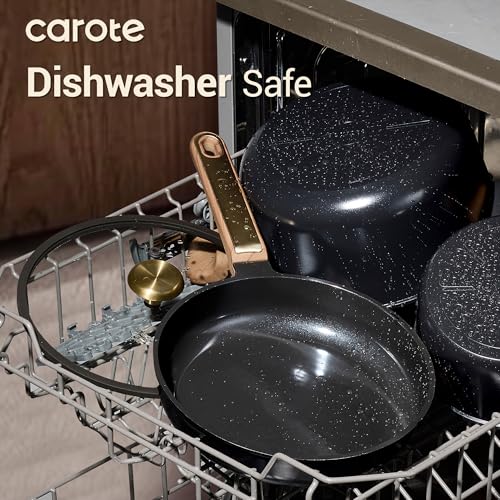 Image of CAROTE Ceramic Cookware Set Nonstick, 16pcs Pots and Pans Set Nonstick, Non-Toxic & PFAS-Free, Dishwasher, RV /Camping Cookware Set, Cooking Pots with Lids, Charcoal Black