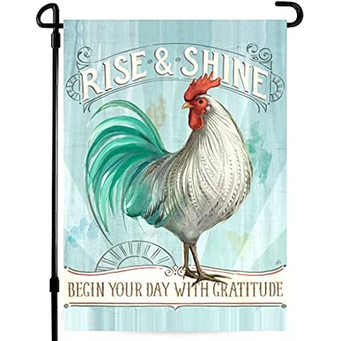 Home4Ever Garden Flag - 12.5x18 Inch Double-Sided Printed Rise & Shine Begin Your Day With Gratitude Flag with Rooster Design -Premium House Outdoor Yard Art Seasonal Banner -Suits Standard Flag Poles Cover