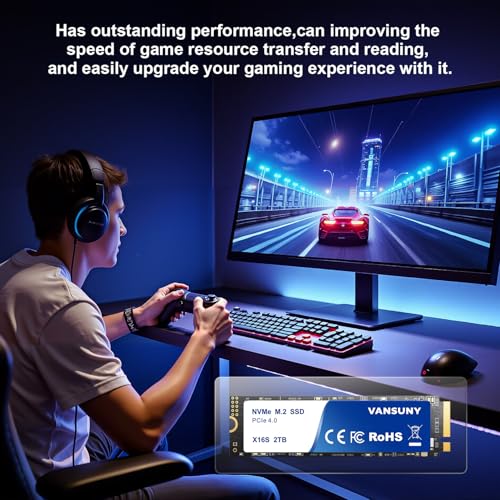 Image of Vansuny 2TB NVMe M.2 SSD,M2 2280 PCIe 4.0 Internal Solid State Drive,Read Up to 7300MB /s with Heatsink and Screwdrivers for PS5 Consoles PC Gaming Design