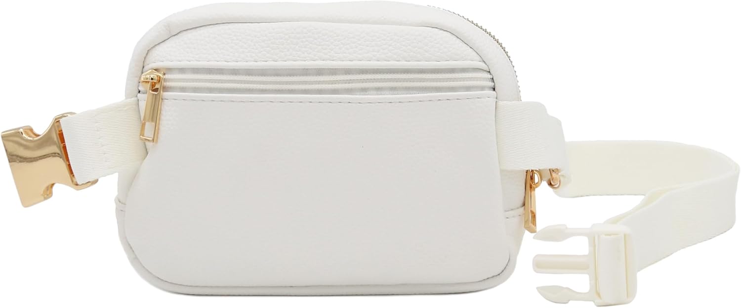 Lightweight Soft PU Pebbled Leather Sling Fanny Pack Belt Bag with Gold Metal Buckle (White) - Image 4