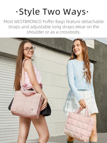 Image of WESTBRONCO Puffer Crossbody Bags for Women Quilted Tote Bag Puffy Weekender Overnight Bag Nylon Shoulder Handbag