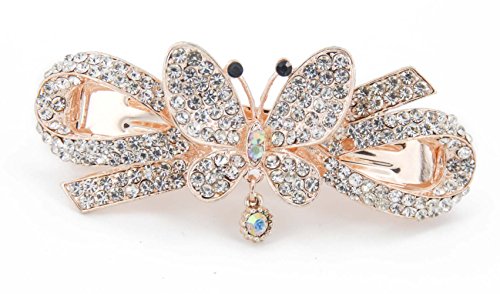 Yeshan Vintage Jewelry Rhinestone and Crystal beaded Butterfly Design Hair Barrette Clip for Beauty Tool,White