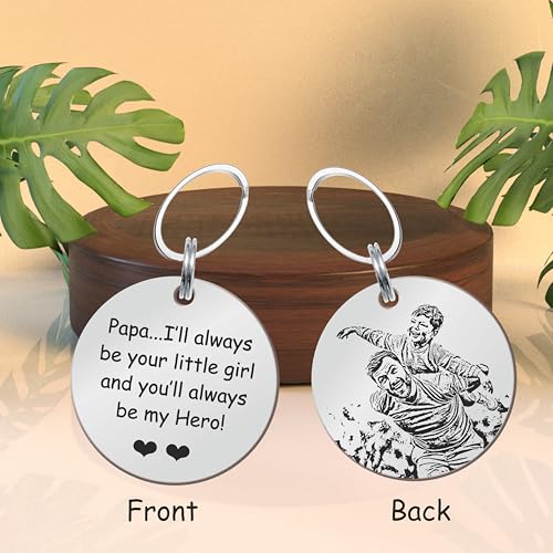 Image of Father's Day Gifts, Dad Birthday Gifts from Daughter Personalised Daddy Photo Keyring - The Moment You Became My Daddy | Personalised New Born Baby Gift