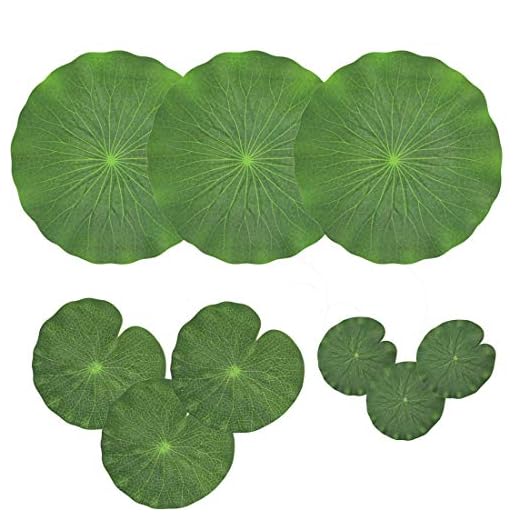 NAVAdeal Pack of 9 Artificial Floating Foam Lotus Leaves | Water Lily Pads Ornaments, Green | Perfect for Patio Koi Fish Pond Pool Aquarium Home Garden Wedding Party Special Event Decoration