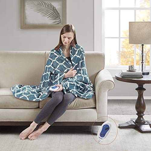 Beautyrest Plush Electric Throw Blanket – Secure Comfort Technology-Oversized 60" x 70"-Ogee Pattern