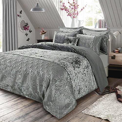PRIME LINENS Solid Crushed Velvet Duvet Cover Luxury 3 Piece Bedding Set Ultra Soft Quilt Cover Easy Care Bedding (King, Silver)
