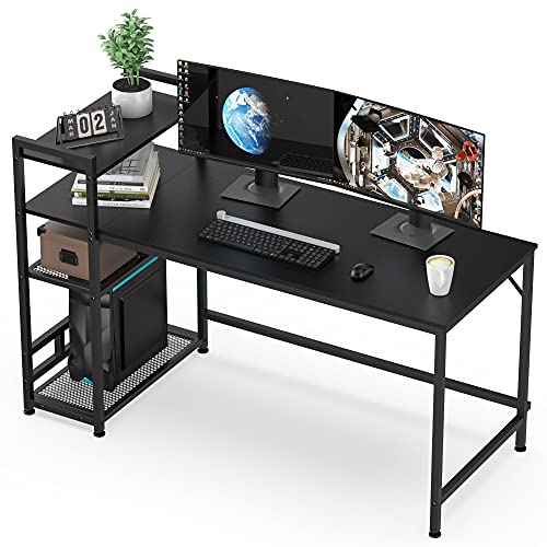 HOMIDEC Desk, 140x60cm Computer Desk with Bookshelf, 110cm Height Study Computer Laptop Table with 4...